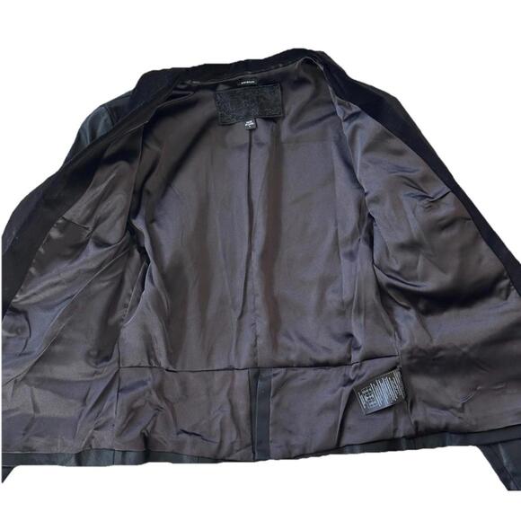 Guess Black Velvet Lapel Faux Leather Look Blazer Womens L Fitted Jacket Stretch - Picture 5 of 8